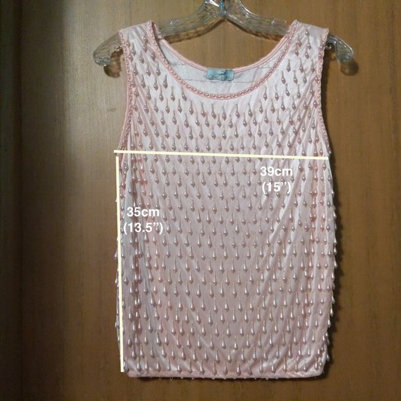 Vintage Crocodile Pink Beaded (dangling teardrop beads) Tank Top Blouse - Picture 2 of 7